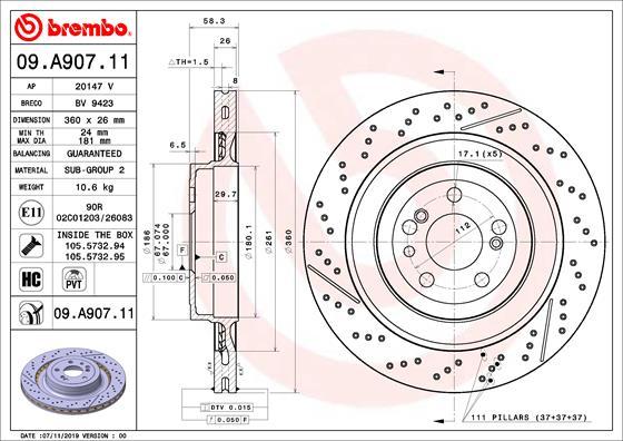 Brembo 09.A907.11 - Jarrulevy inparts.fi