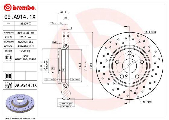 Brembo 09.A914.1X - Jarrulevy inparts.fi