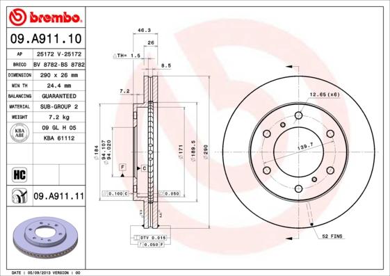 Brembo 09.A911.10 - Jarrulevy inparts.fi