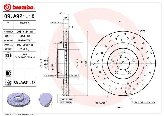 Brembo 09.A921.1X - Jarrulevy inparts.fi