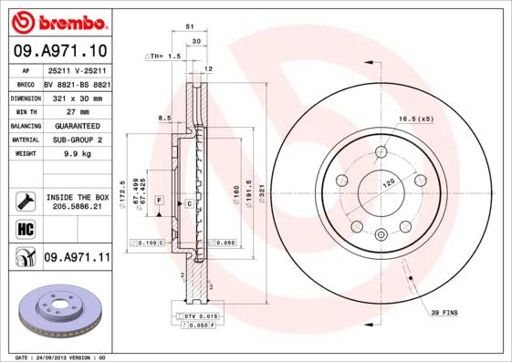 Brembo 09.A971.11 - Jarrulevy inparts.fi