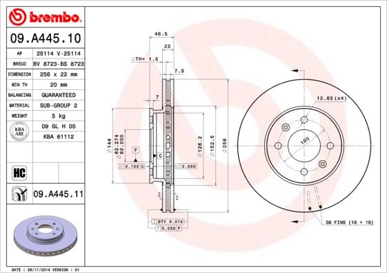 Brembo 09.A445.10 - Jarrulevy inparts.fi