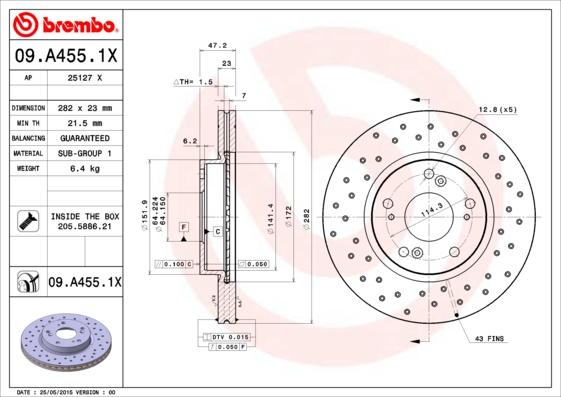 Brembo 09.A455.1X - Jarrulevy inparts.fi