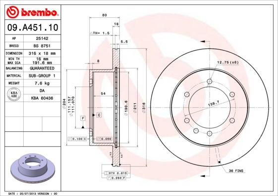 Brembo 09.A451.10 - Jarrulevy inparts.fi