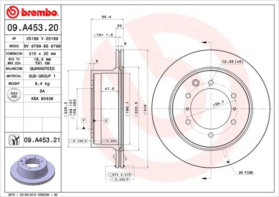 Brembo 09.A453.21 - Jarrulevy inparts.fi