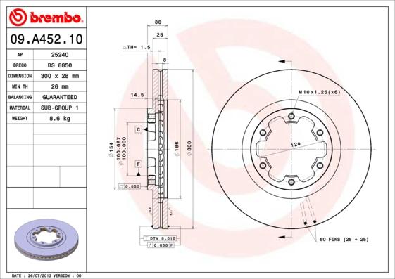 Brembo 09.A452.10 - Jarrulevy inparts.fi