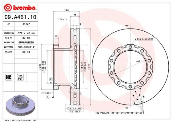 Brembo 09.A461.10 - Jarrulevy inparts.fi