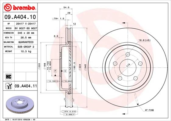 Brembo 09.A404.11 - Jarrulevy inparts.fi