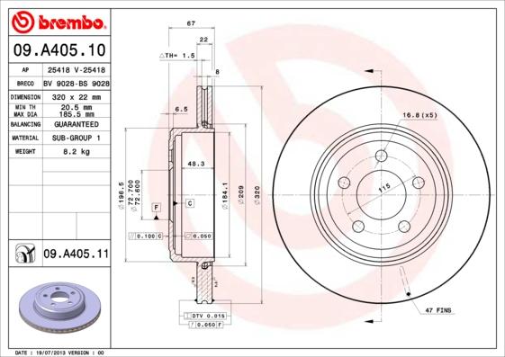 Brembo 09.A405.11 - Jarrulevy inparts.fi