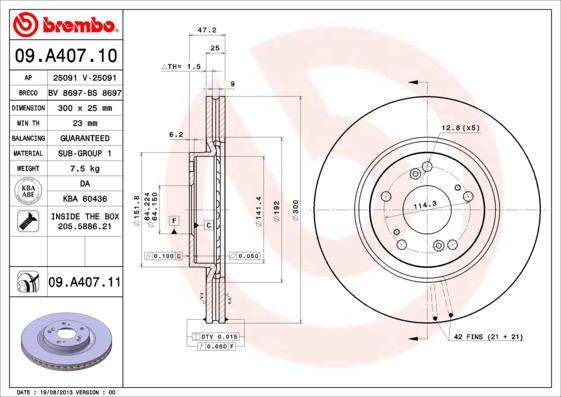 Brembo 09.A407.10 - Jarrulevy inparts.fi