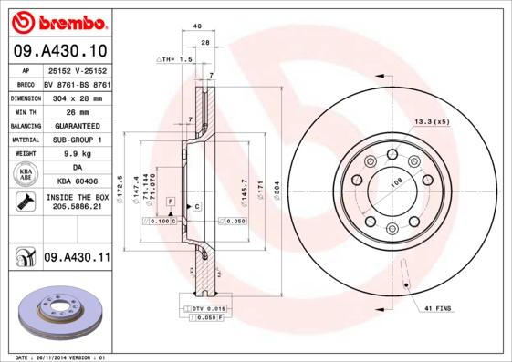 Brembo 09.A430.10 - Jarrulevy inparts.fi