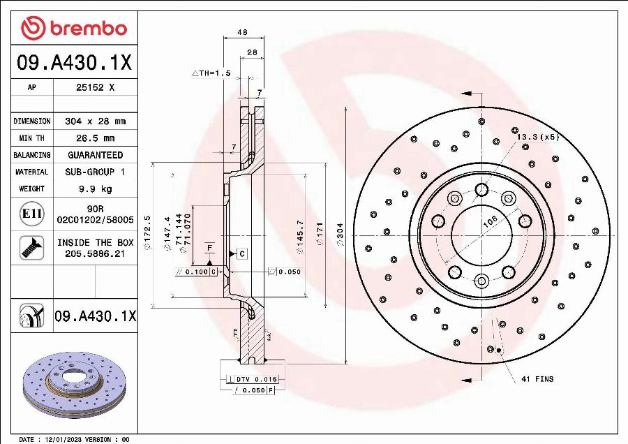 Brembo 09.A430.1X - Jarrulevy inparts.fi