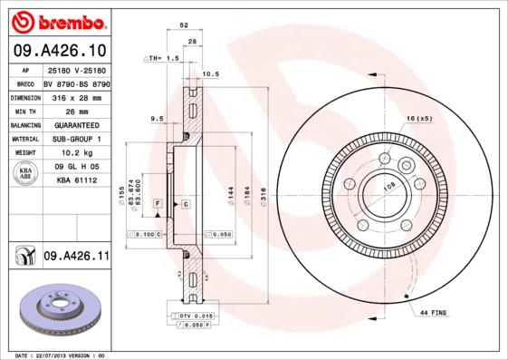 Brembo 09.A426.10 - Jarrulevy inparts.fi