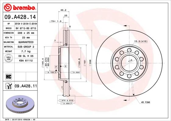 Brembo 09.A428.14 - Jarrulevy inparts.fi
