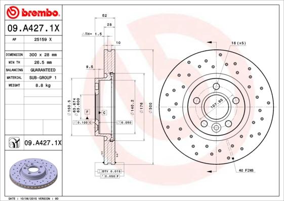 Brembo 09.A427.1X - Jarrulevy inparts.fi