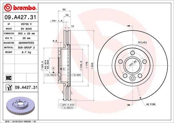 Brembo 09.A427.31 - Jarrulevy inparts.fi