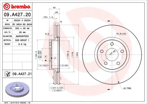 Brembo 09.A427.20 - Jarrulevy inparts.fi