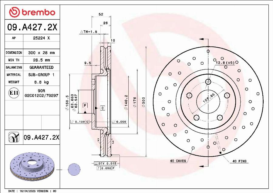 Brembo 09.A427.2X - Jarrulevy inparts.fi