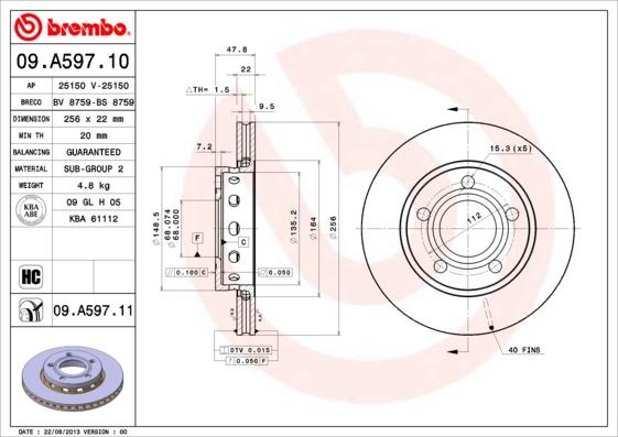 Brembo 09.A597.11 - Jarrulevy inparts.fi