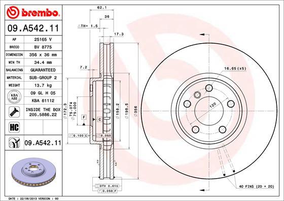 Brembo 09.A542.11 - Jarrulevy inparts.fi