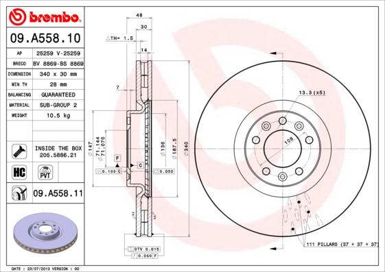 Brembo 09.A558.11 - Jarrulevy inparts.fi