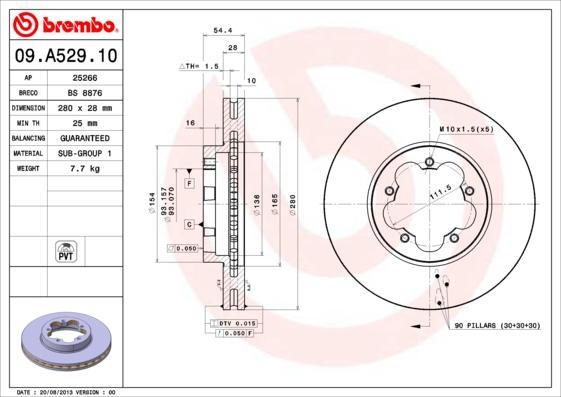 Brembo 09.A529.10 - Jarrulevy inparts.fi