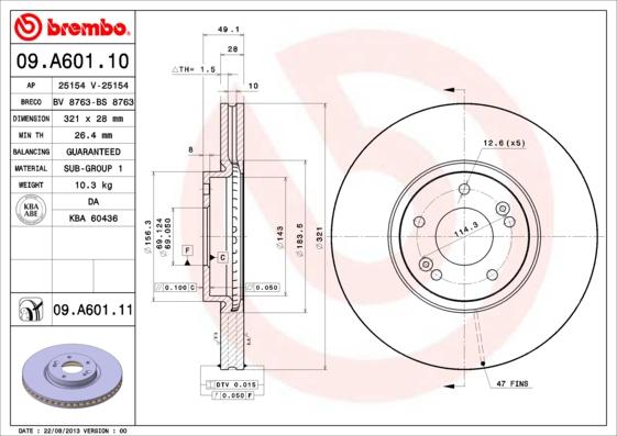 Brembo 09.A601.10 - Jarrulevy inparts.fi