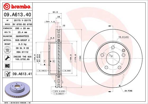 Brembo 09.A613.40 - Jarrulevy inparts.fi