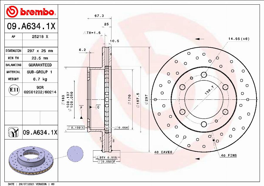 Brembo 09.A634.1X - Jarrulevy inparts.fi