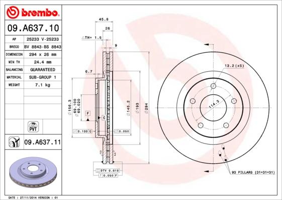 Brembo 09.A637.11 - Jarrulevy inparts.fi