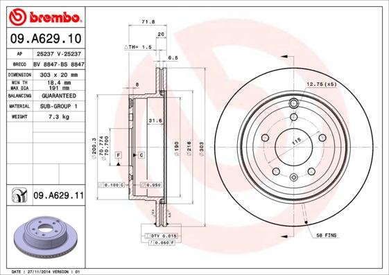 Brembo 09.A629.11 - Jarrulevy inparts.fi