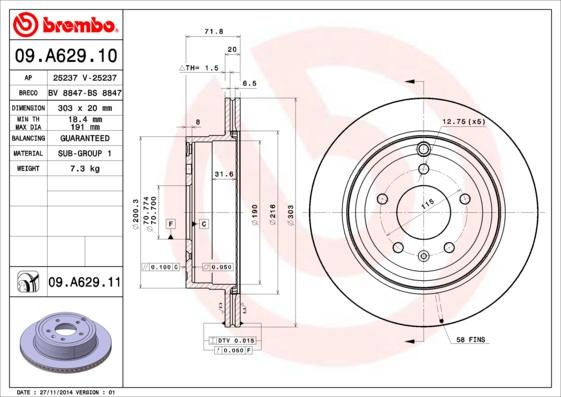 Brembo 09.A629.10 - Jarrulevy inparts.fi