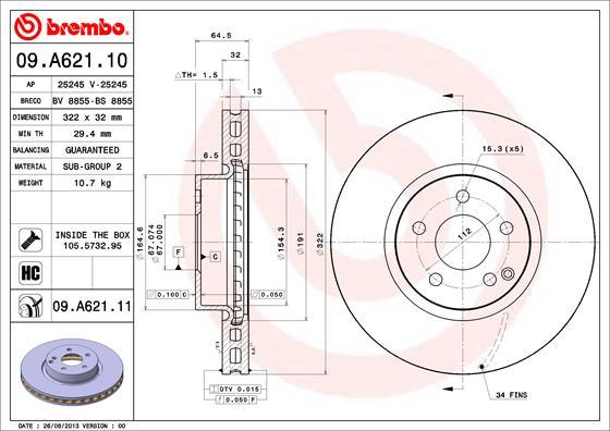 Brembo 09.A621.10 - Jarrulevy inparts.fi