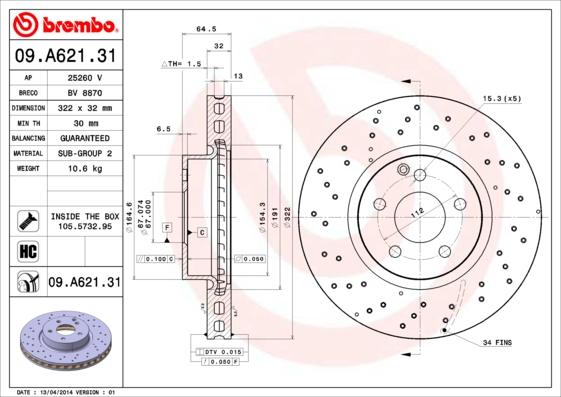 Brembo 09.A621.31 - Jarrulevy inparts.fi