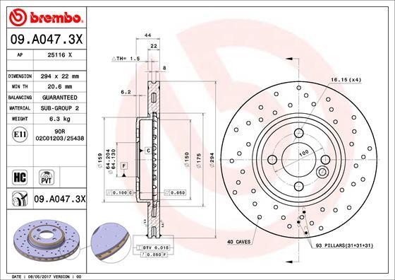 Brembo 09.A047.3X - Jarrulevy inparts.fi