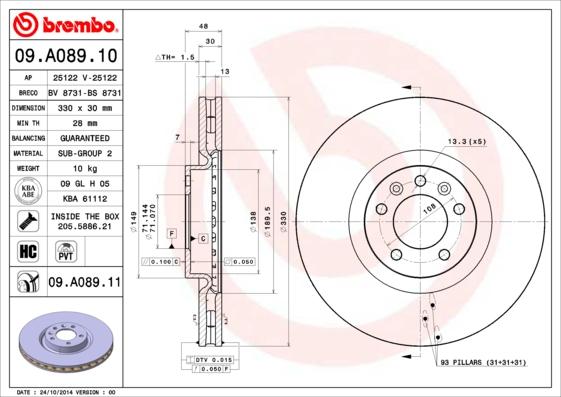 Brembo 09.A089.10 - Jarrulevy inparts.fi