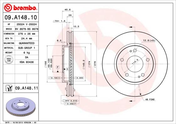 Brembo 09.A148.10 - Jarrulevy inparts.fi