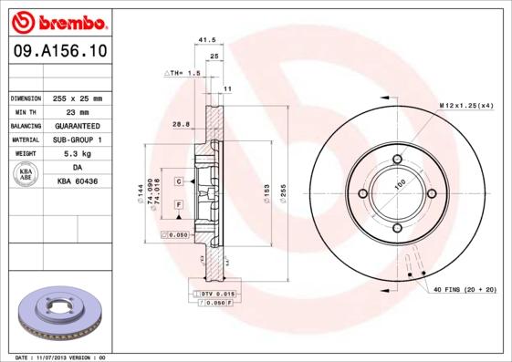 Brembo 09.A156.10 - Jarrulevy inparts.fi