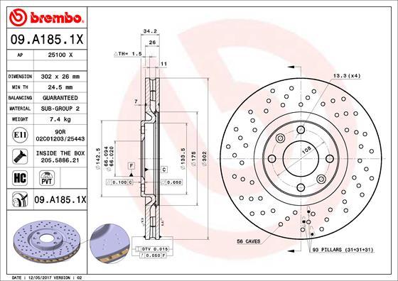 Brembo 09.A185.1X - Jarrulevy inparts.fi