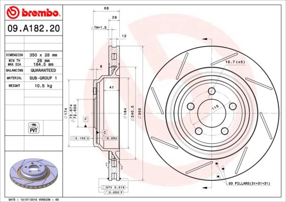 Brembo 09.A182.21 - Jarrulevy inparts.fi