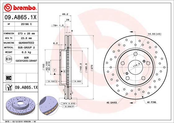 Brembo 09.A865.1X - Jarrulevy inparts.fi