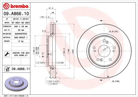 Brembo 09.A866.10 - Jarrulevy inparts.fi