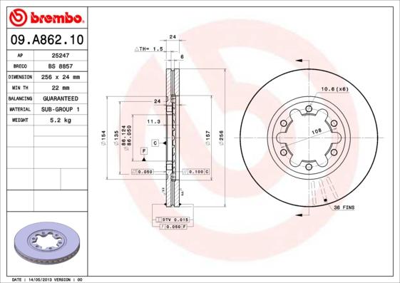 Brembo 09.A862.10 - Jarrulevy inparts.fi