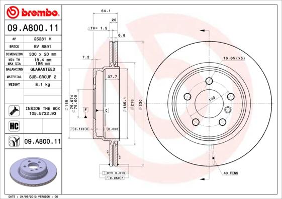 Brembo 09.A800.11 - Jarrulevy inparts.fi