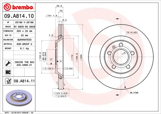 Brembo 09.A814.11 - Jarrulevy inparts.fi