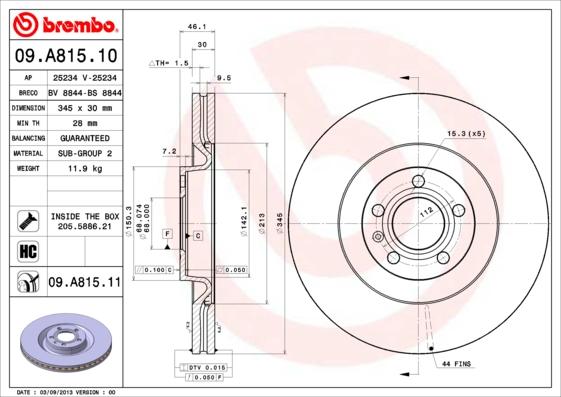 Brembo 09.A815.10 - Jarrulevy inparts.fi