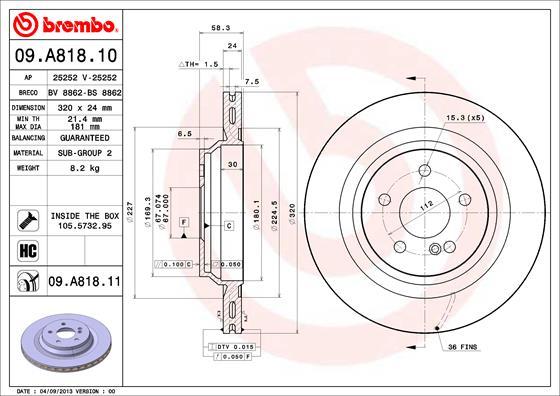 Brembo 09.A818.11 - Jarrulevy inparts.fi