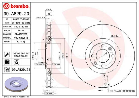 Brembo 09.A829.21 - Jarrulevy inparts.fi