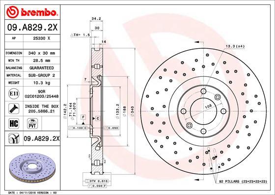 Brembo 09.A829.2X - Jarrulevy inparts.fi