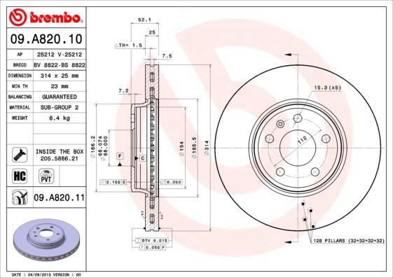 Brembo 09.A820.11 - Jarrulevy inparts.fi